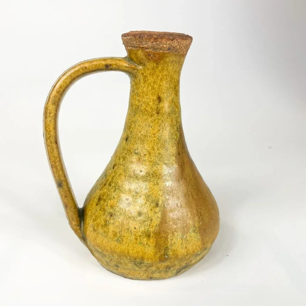 Ernest Gentry Studio Pottery Stoneware Yellow Brown Pitcher Vase